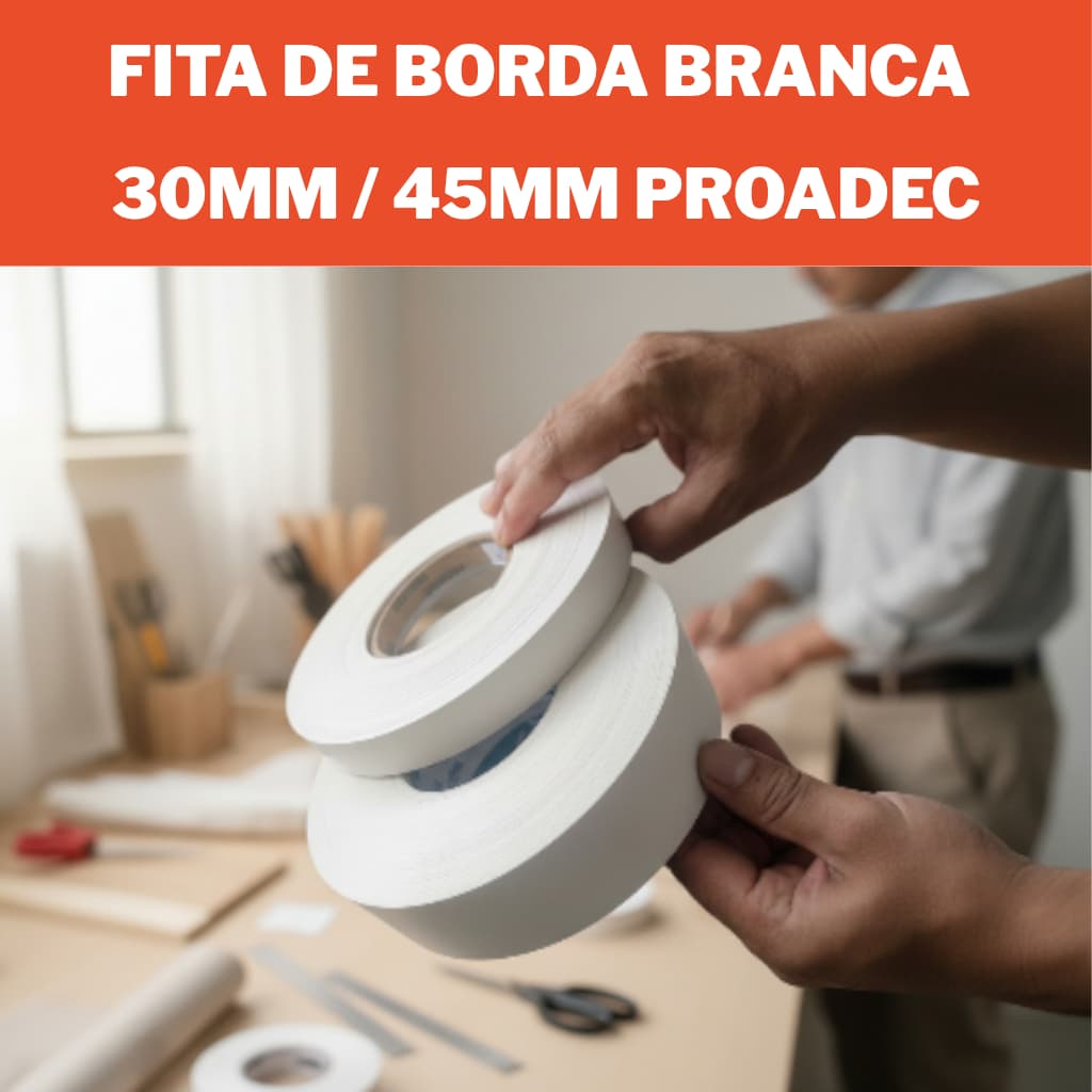 Fita de borda 30mm/ 45mm PROADEC Branca para Mdf Rolo de 2 a 10 metros PROADEC