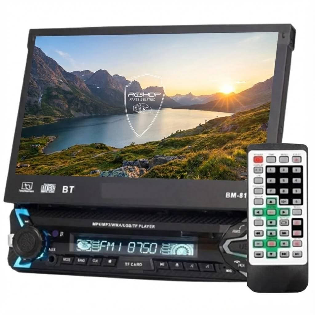 Multimídia MP5 Retrátil com Bluetooth USB SD Rádio FM e Câmera de Ré 4x50W