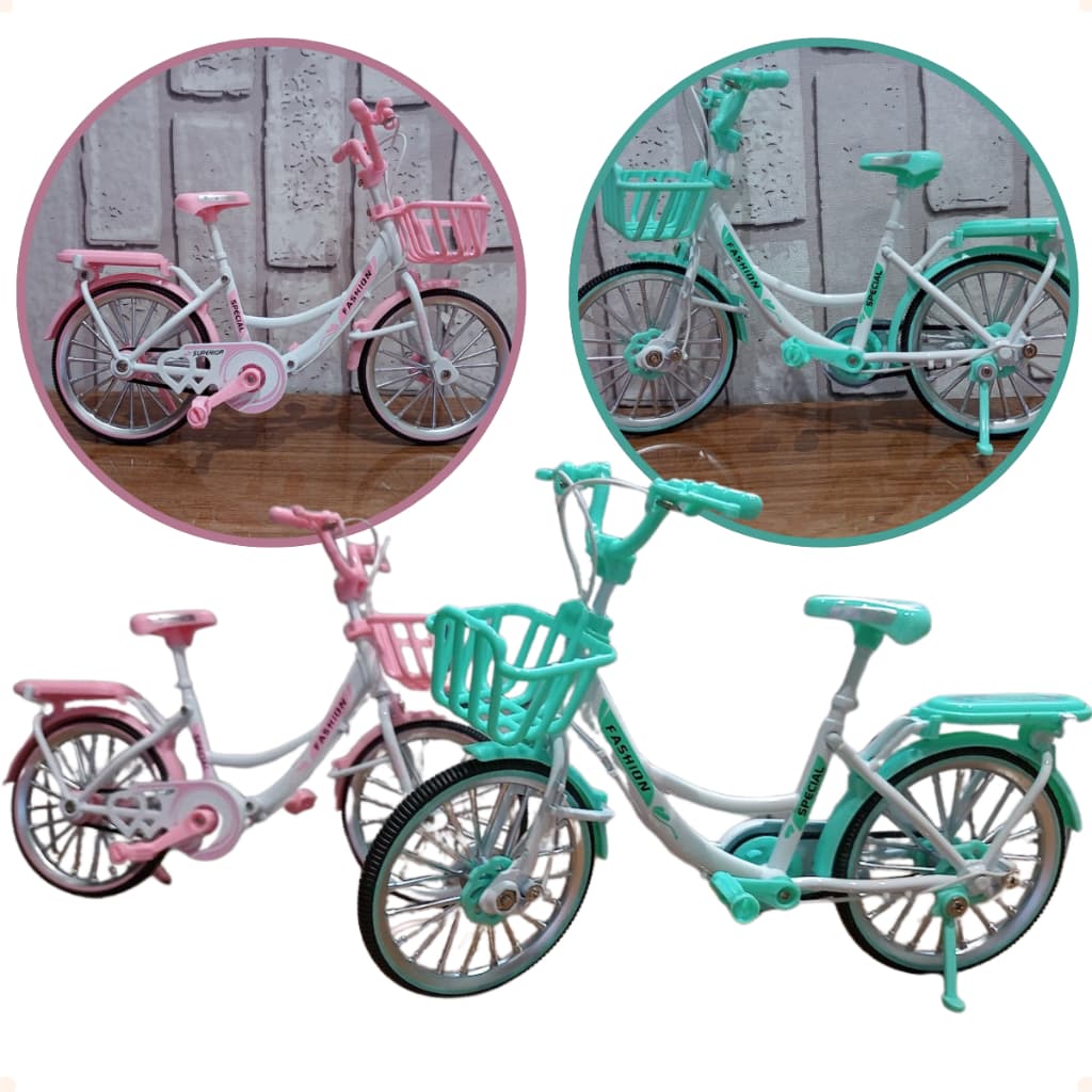 Miniatura Bicicleta Cestinha Metal 20x14cm Escala 1:8
