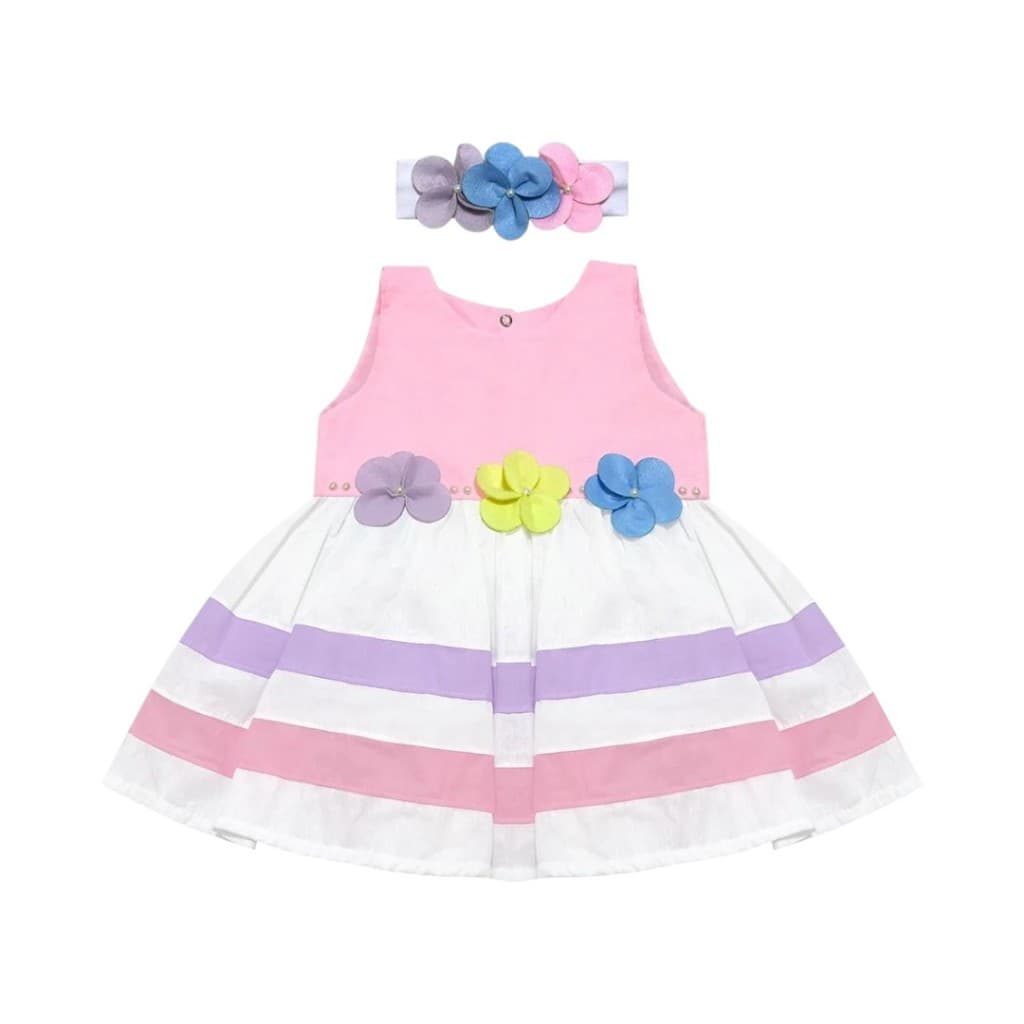 Vestido Para Bebê Unicórnio Luxo Rosa Com Tiara 100% Algodão