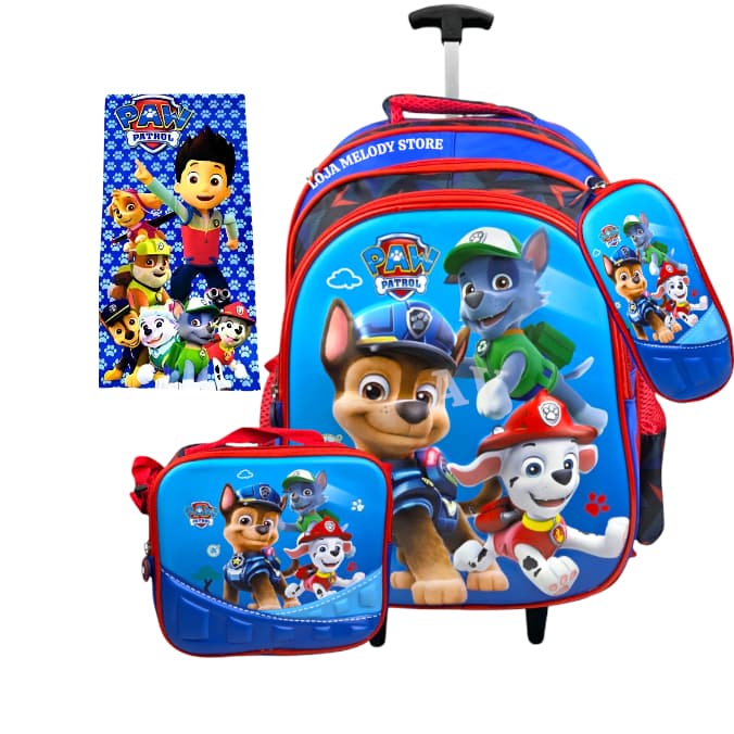 🎒 Kit Mochila com Rodinha Infantil, Juvenil Meninos e Meninas 3D: Mochila + Lancheira + Estojo+ Toalha
