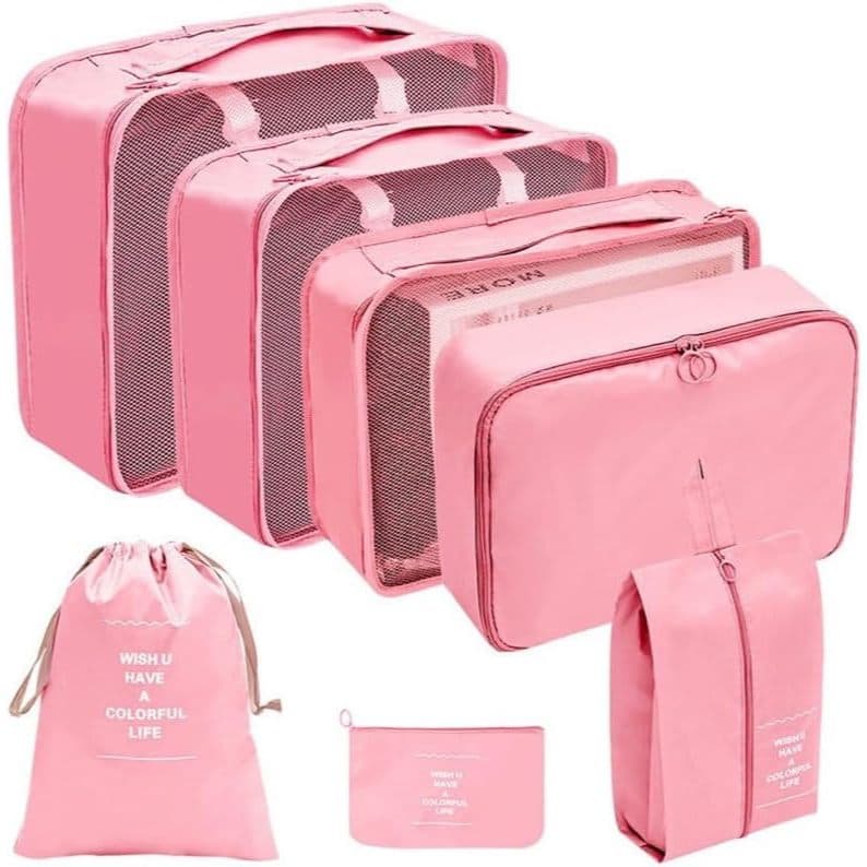 Kit 7 peças para ORGANIZADOR de MALA ( ROSA) de viagem completo COM ZIPER E ESTILOSO PRONTA ENTREGA MAIS VENDIDO