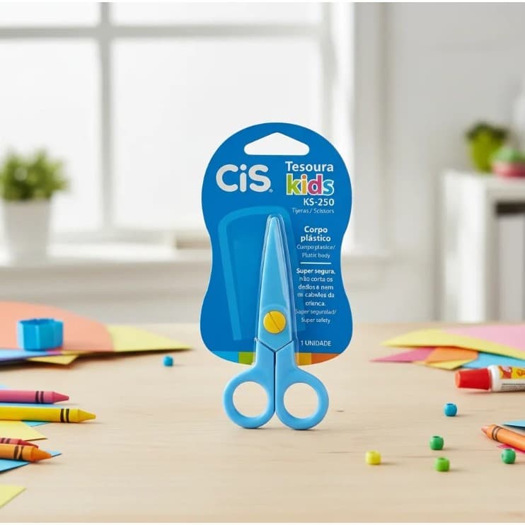 Tesoura Escolar Kids Ks-250 Lâminas Plásticas Cis