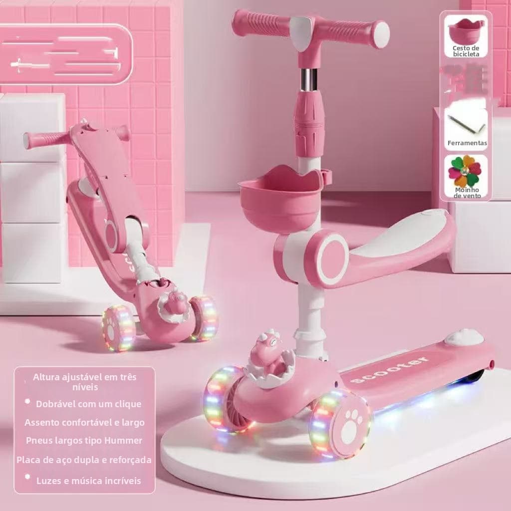 Scooter infantil de 3 rodas com base de eixo de luz LED--1717