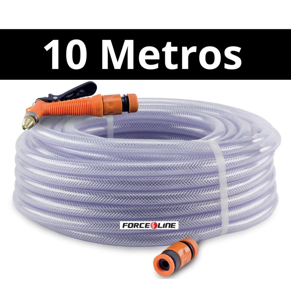 Mangueira Jardim Trançada 10 Metros Transparente com Engate e Esguicho Force Line