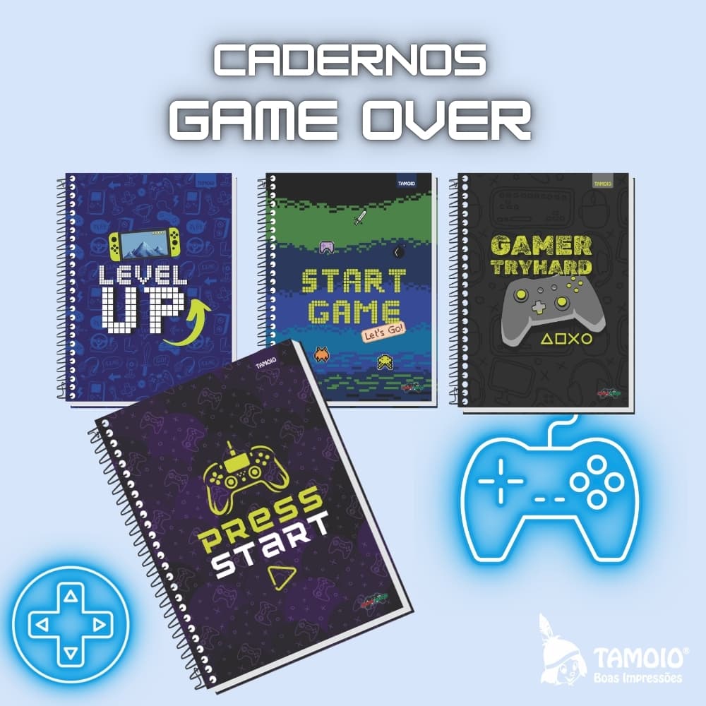 CADERNO CAPA DURA UNIVERSITARIO GAMER 80 E 320 FOLHAS