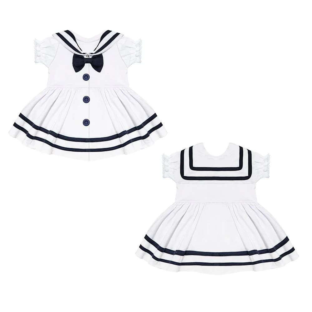 Vestido Para Bebê Luxo Estampa Azul Marinheira 100% Algodão