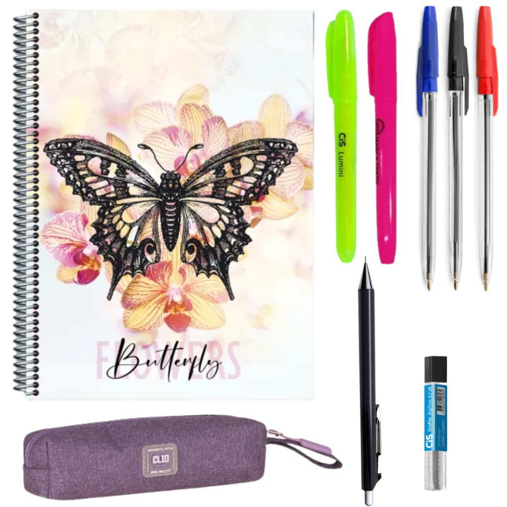 Kit Caderno 10 matérias + Acessórios Menina Volta As Aulas Material Escolar