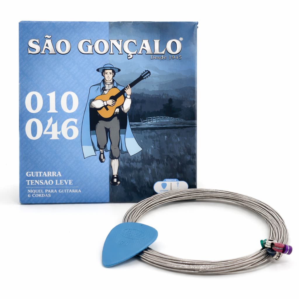 ENCORDOAMENTO SAO GONCALO P/ GUITARRA 010 NIQUEL LEVE + PALHETA