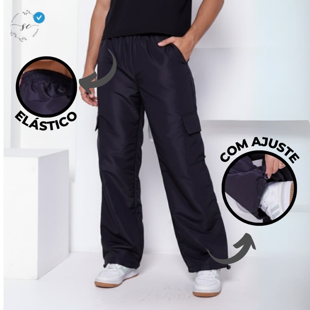 Calça Masculina de Tactel Cargo Jogger com Elástico na Cintura e Ajuste no Calcanhar