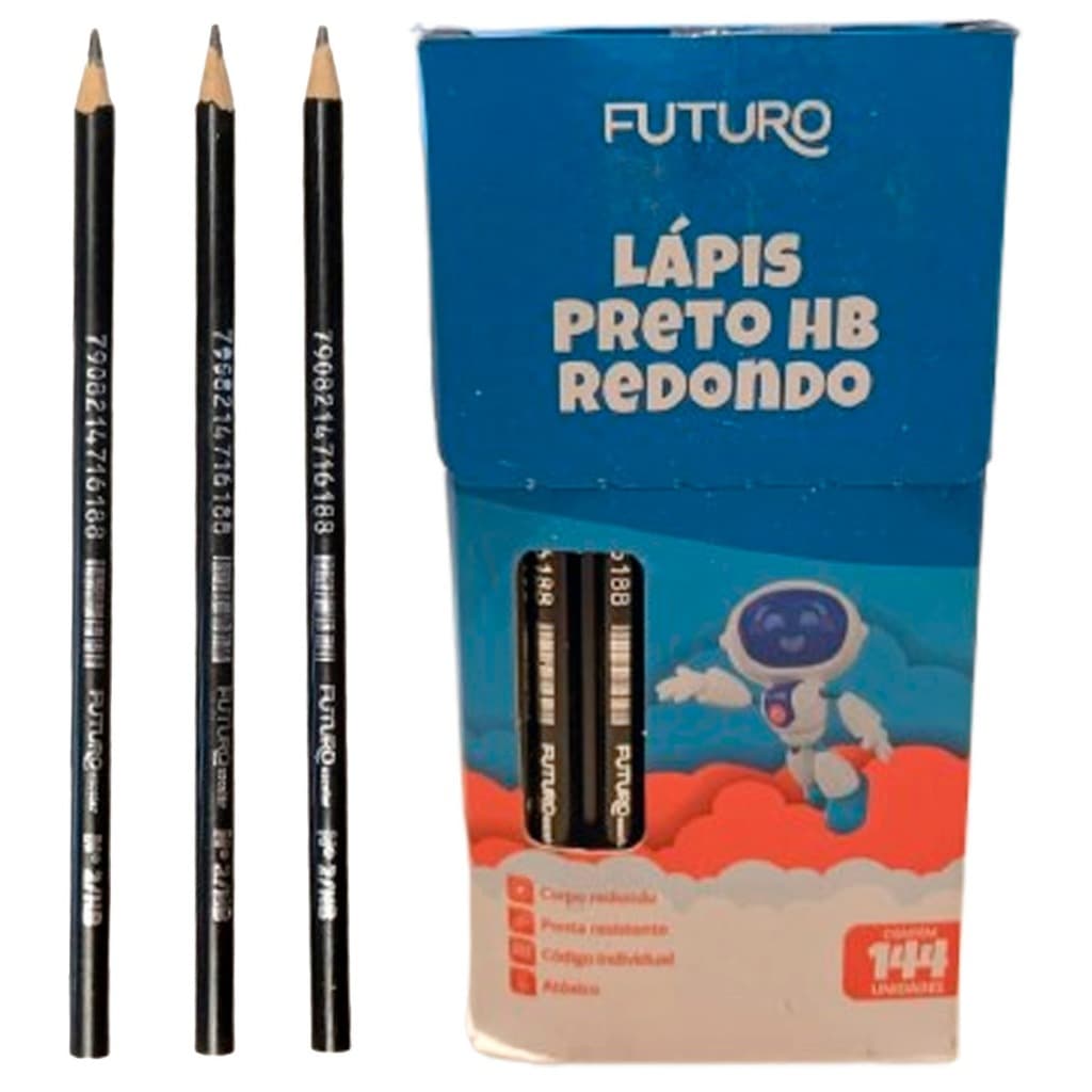 Lápis Preto HB Redondo FUTURO – Grafite HB – Caixa com 144 Unidades
