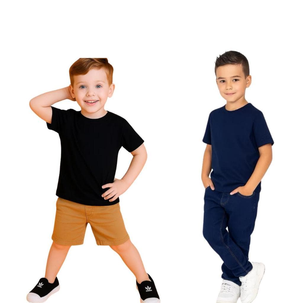 kit 2 Camisa Camiseta Infantil Masculino Gola O Lisa Manga Curta Básica Malha Algodão