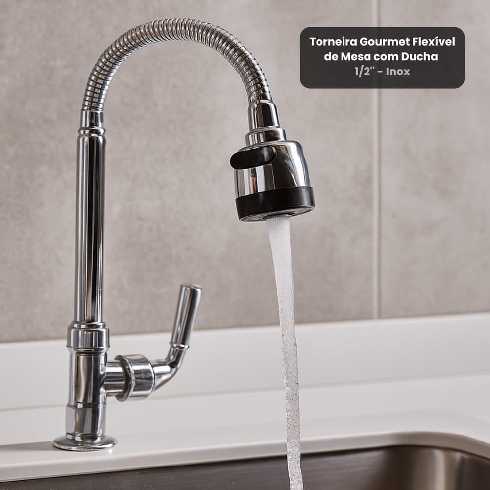 Torneira Gourmet Flexível de Mesa com Ducha 1/2'' - Inox