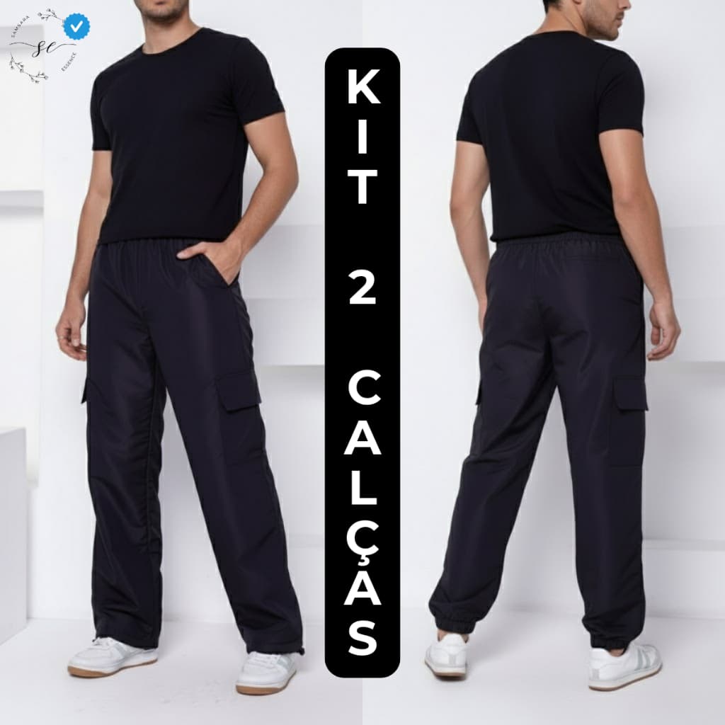 Calça Cargo Masculina Tactel Vira Jogger com Ajuste no Calcanhar Elástico na Cintura e Bolsos