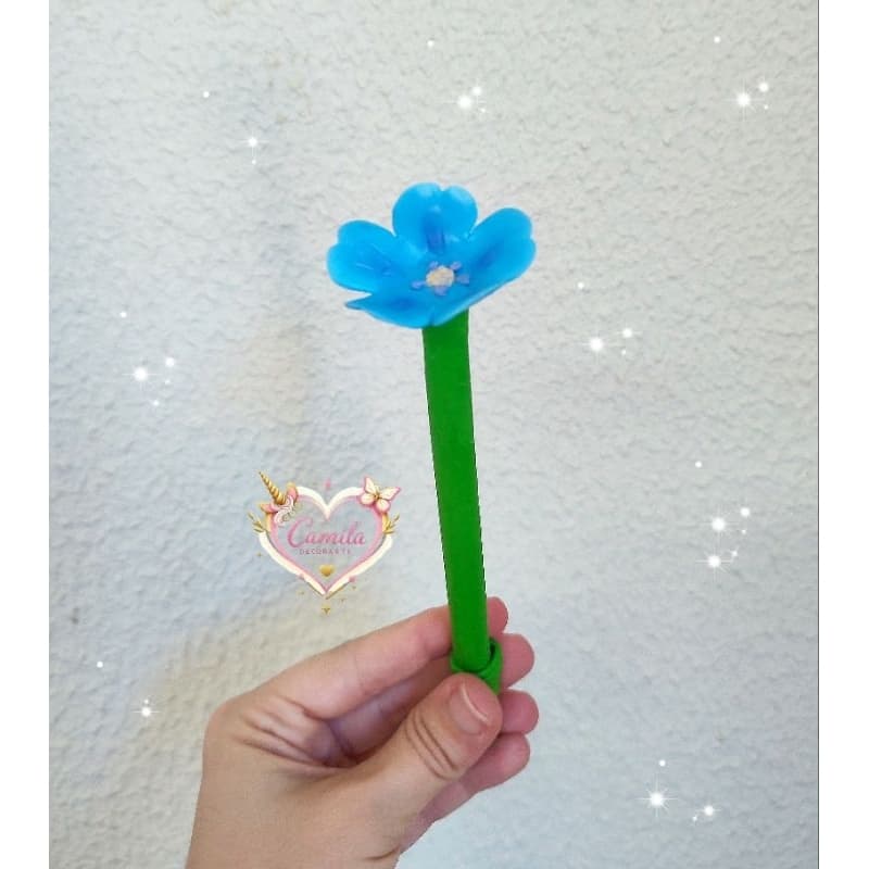 caneta decorada flor azul