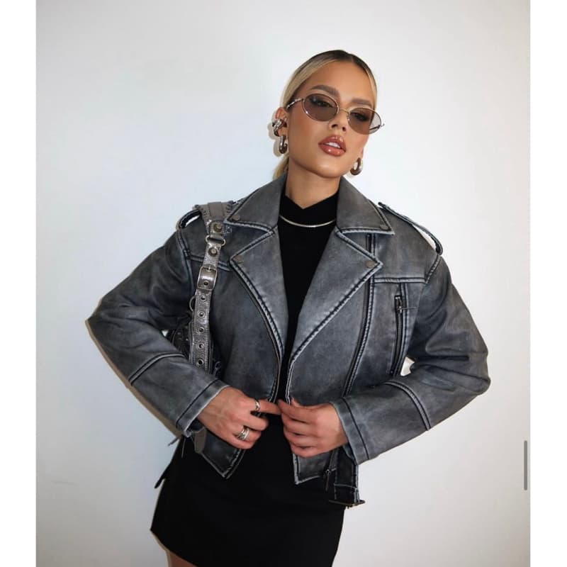 Casaco Curto De Couro Vintage De Primavera Outono Com Cinto Mulher Streetwear Zipper Moto Biker