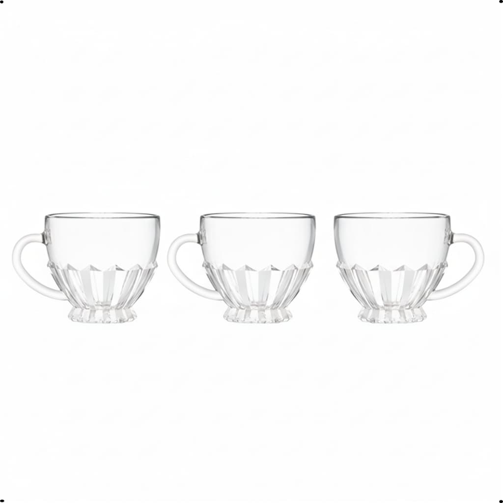 Conjunto Kit 3 Xícaras para Café Vidro Brasiliano 110ml Elegante Chá da Tarde Mesa Posta