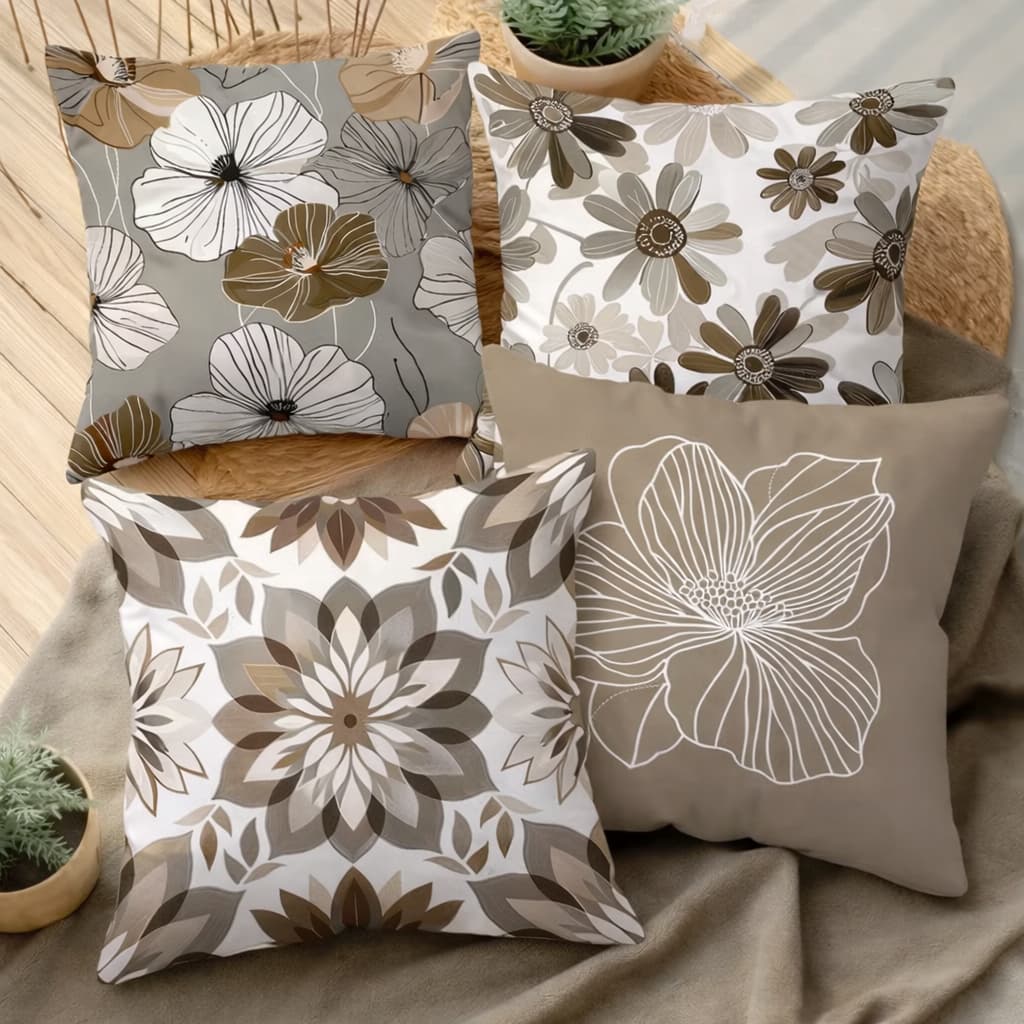 Kit 4 Capas de Almofada Floral Moderna Tons Naturais 45x45 - FLOR NATURAL