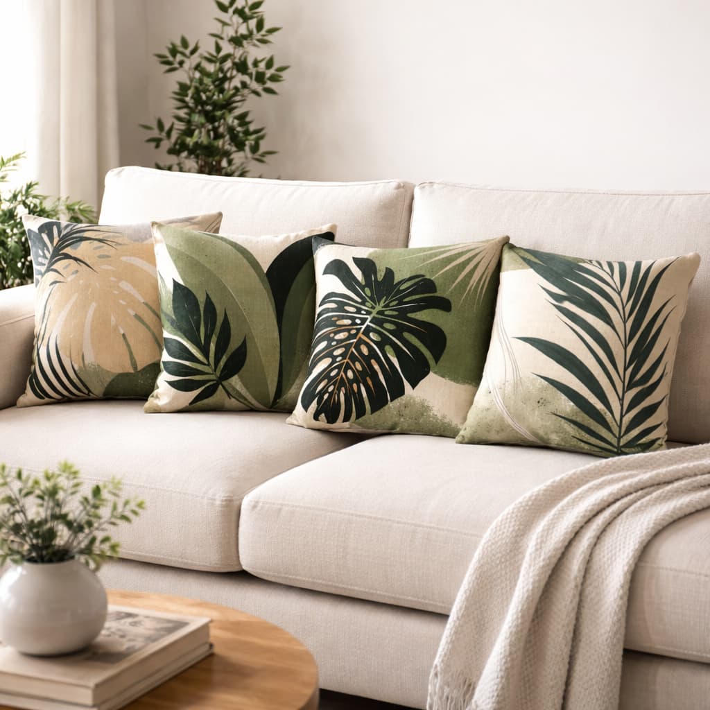 Kit 4 Capas de Almofada Botânicas Clean 45x45 – Decoração Moderna