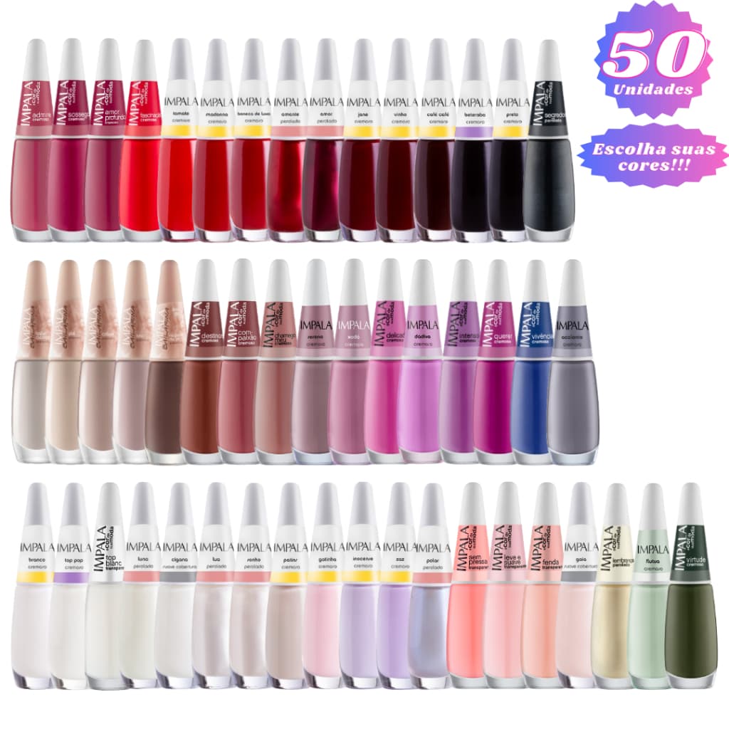 KIT COM 50 / 40 / 30 / 20 / 15 ESMALTE IMPALA SORTIDOS MANICURE PEDICURE