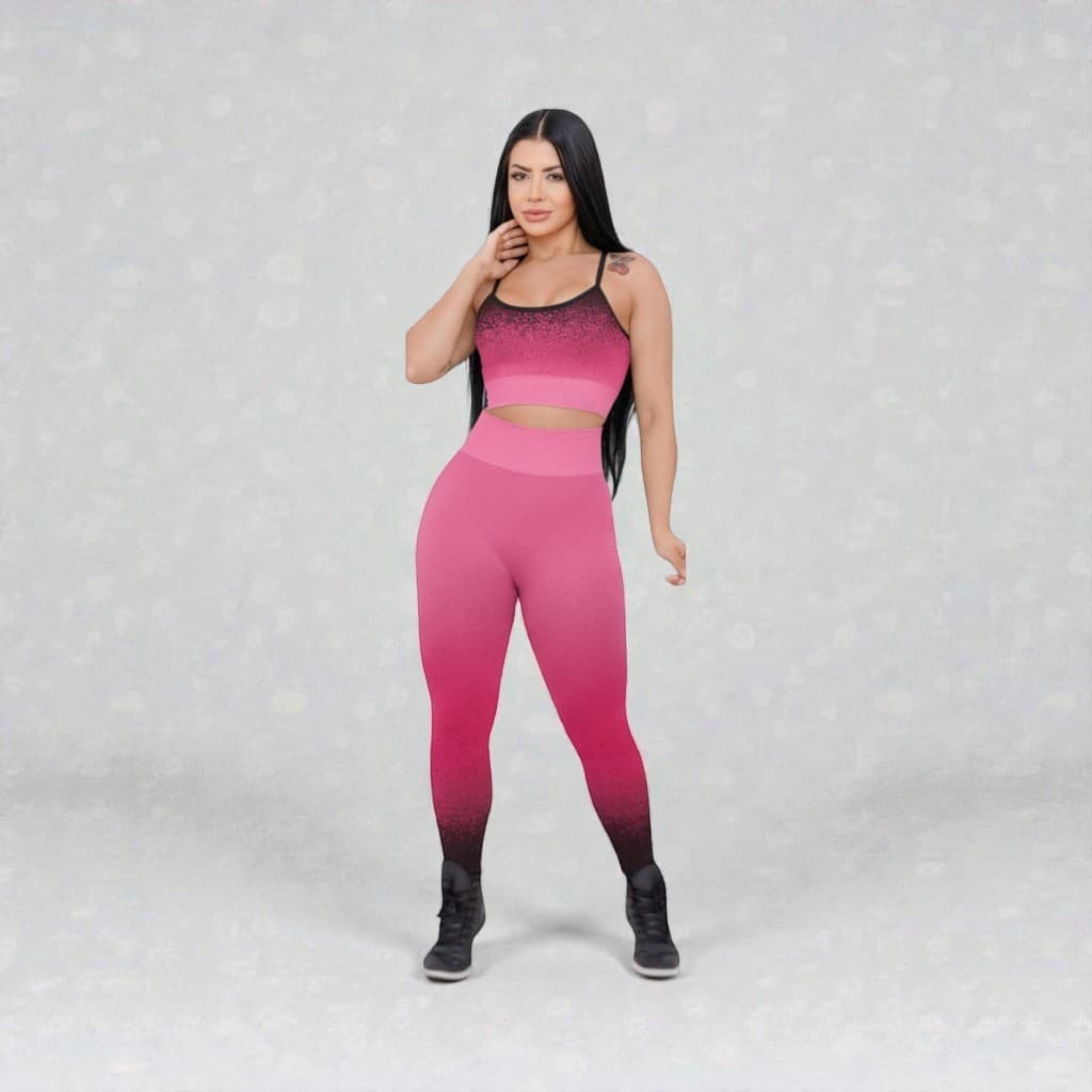 Conjunto De Academia Feminino Calça Legging Zero Transparência Cintura Alta Top Sem Bojo Moda Fitnes