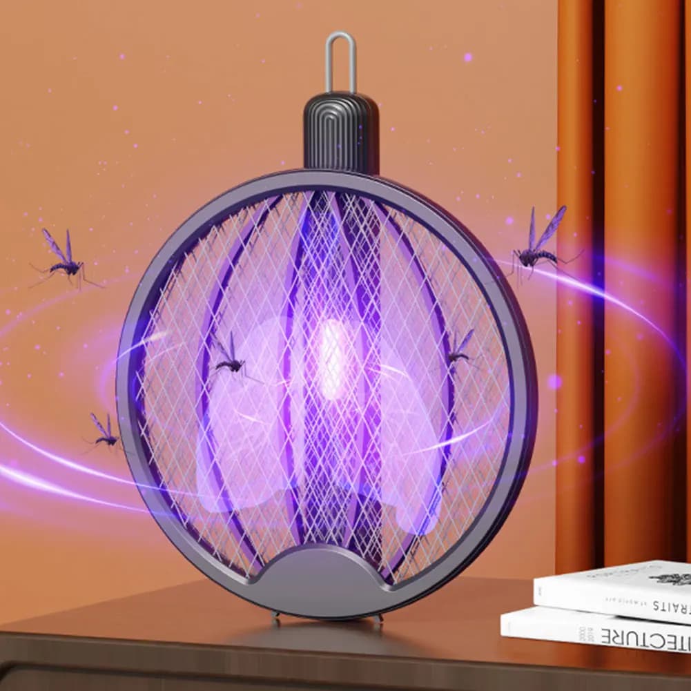 Raquete Elétrica Dobrável 2 em 1 | Armadilha UV Mata Mosquito USB