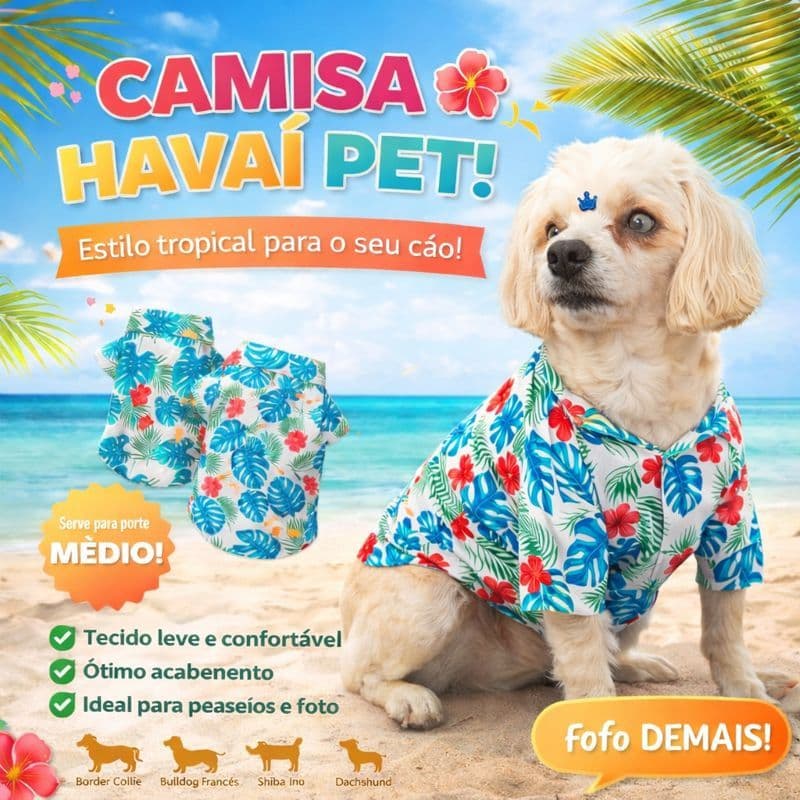Camiseta havaiana Praia Para Cães E Gatos - Leve, Fresca E Estilosa (Vários Tamanhos)