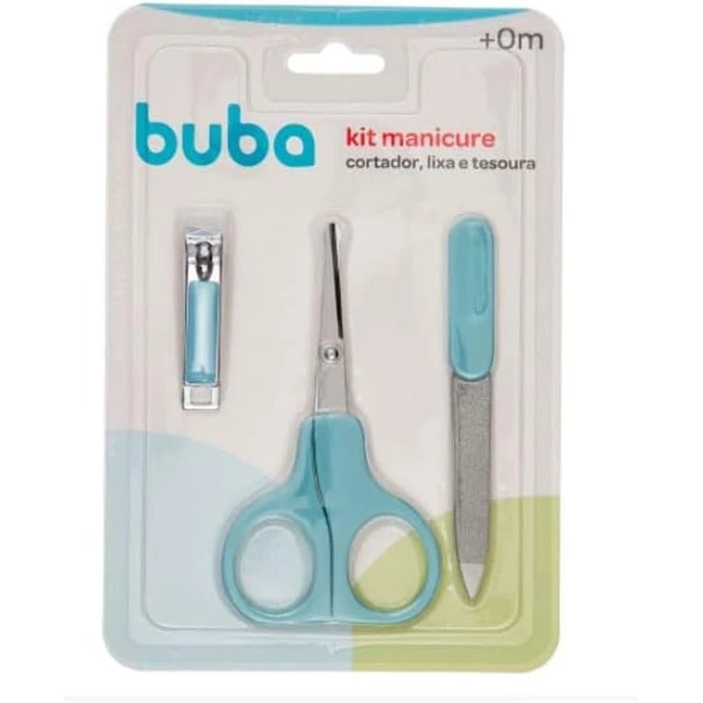 Kit Manicure De Bebê Tesoura Lixa Cortador De Unhas Buba Cor Azul