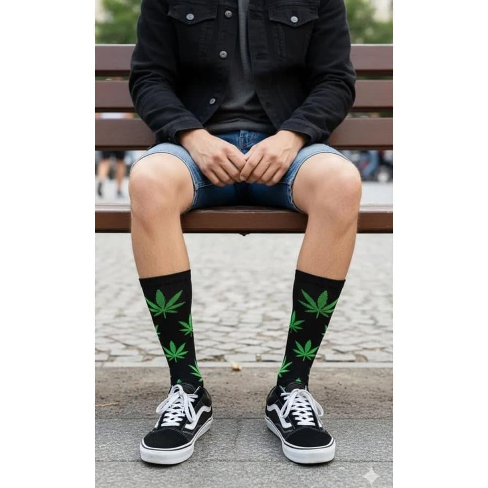 Meia Cano Longo Estampada Folha Erva Hemp Dollar Casual Unisex 35 ao 44