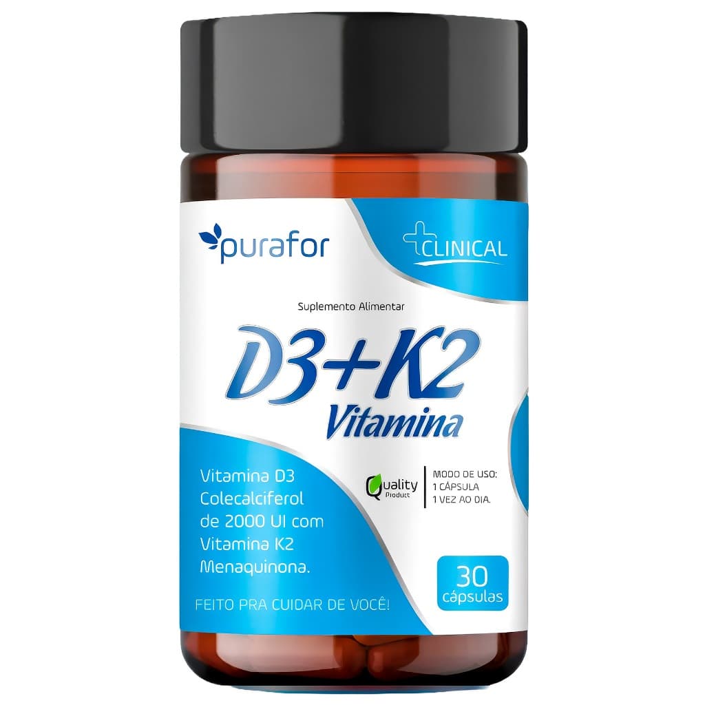 Vitamina D3 c/ K2 Colecalciferol Menaquinona 30caps Suplemento Alimentar