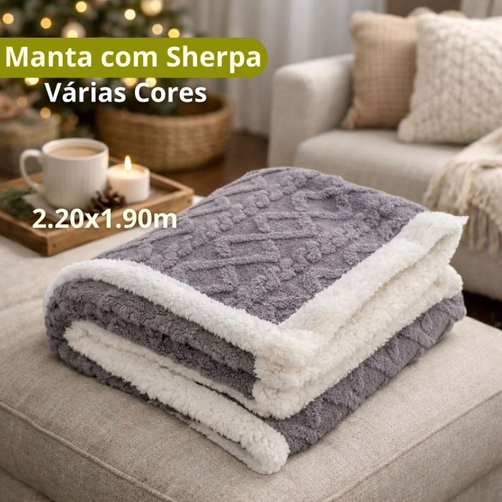 Cobertor Manta Casal Sherpa Lã De Carneiro Ultra Macio Quentinho 2.20x1.90m