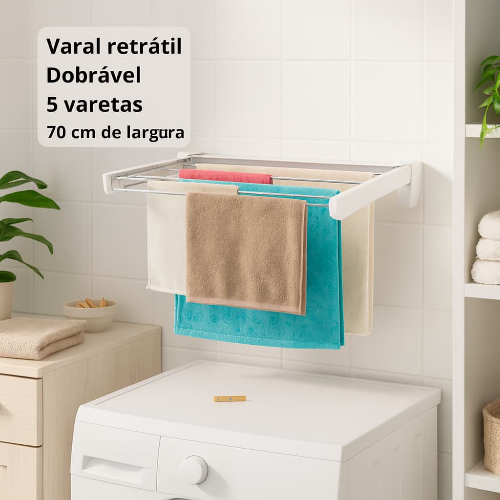 Varal Retrátil Dobrável 5 Varetas Branco