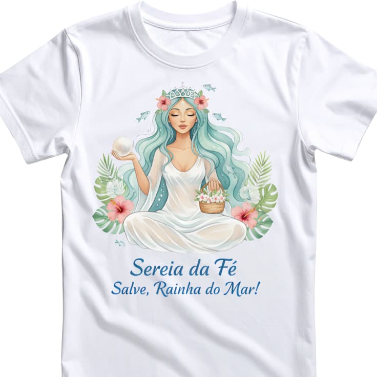 Camiseta T-shirt barnca, Iemanjá, Sereia da Fé, Odoyá, Fé, Crença, Rainha da água, Mar, praia (envio rápido)