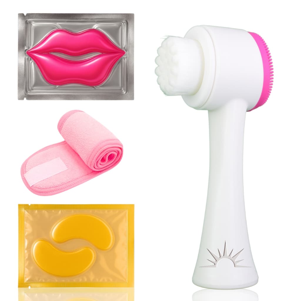 Kit Facial Skincare Completo Rolo Jade Pads Colágeno Faixa Limpeza Escova Silicone