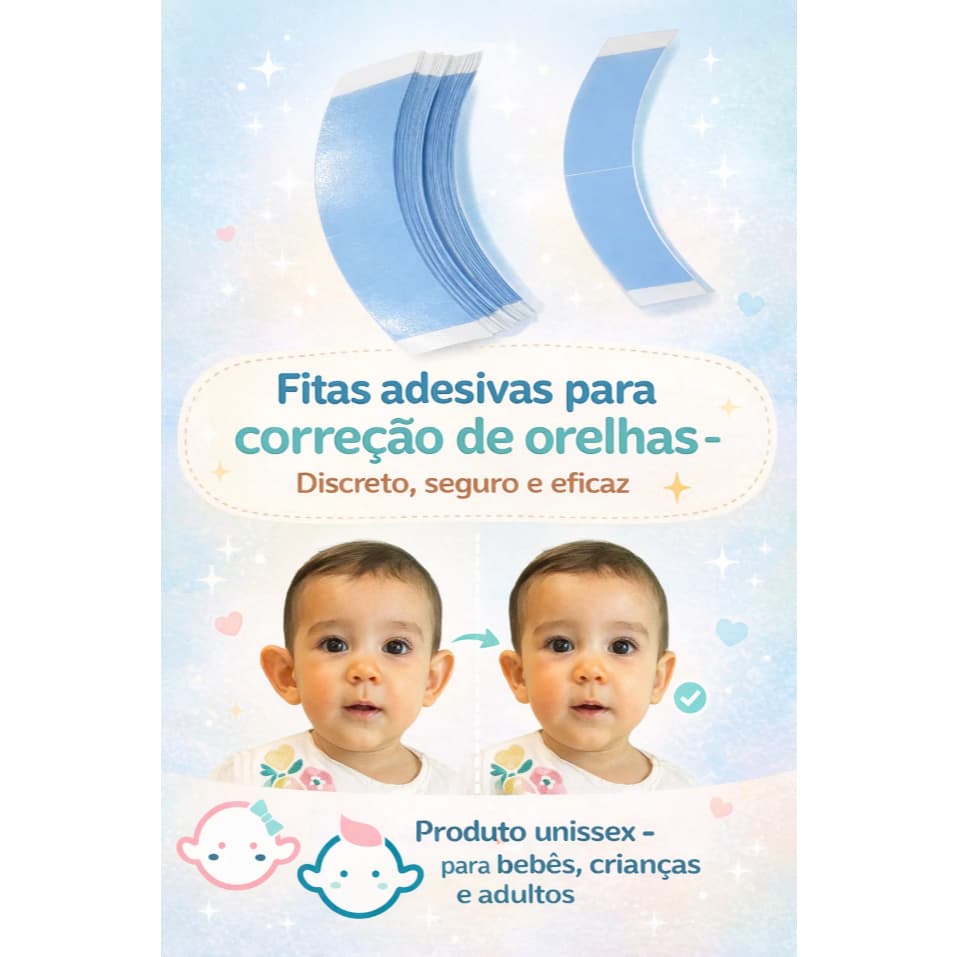 Fita Adesiva Dupla Face Para Orelha de Abano para Bebês - EXTRA FORTE - 12 UNIDADES