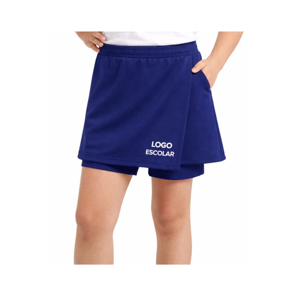 Bermuda e Short-Saia Infantil Helanca Uniforme Escolar Azul Marinho Com Sua Arte Logo Tamanho do 02 ao 10
