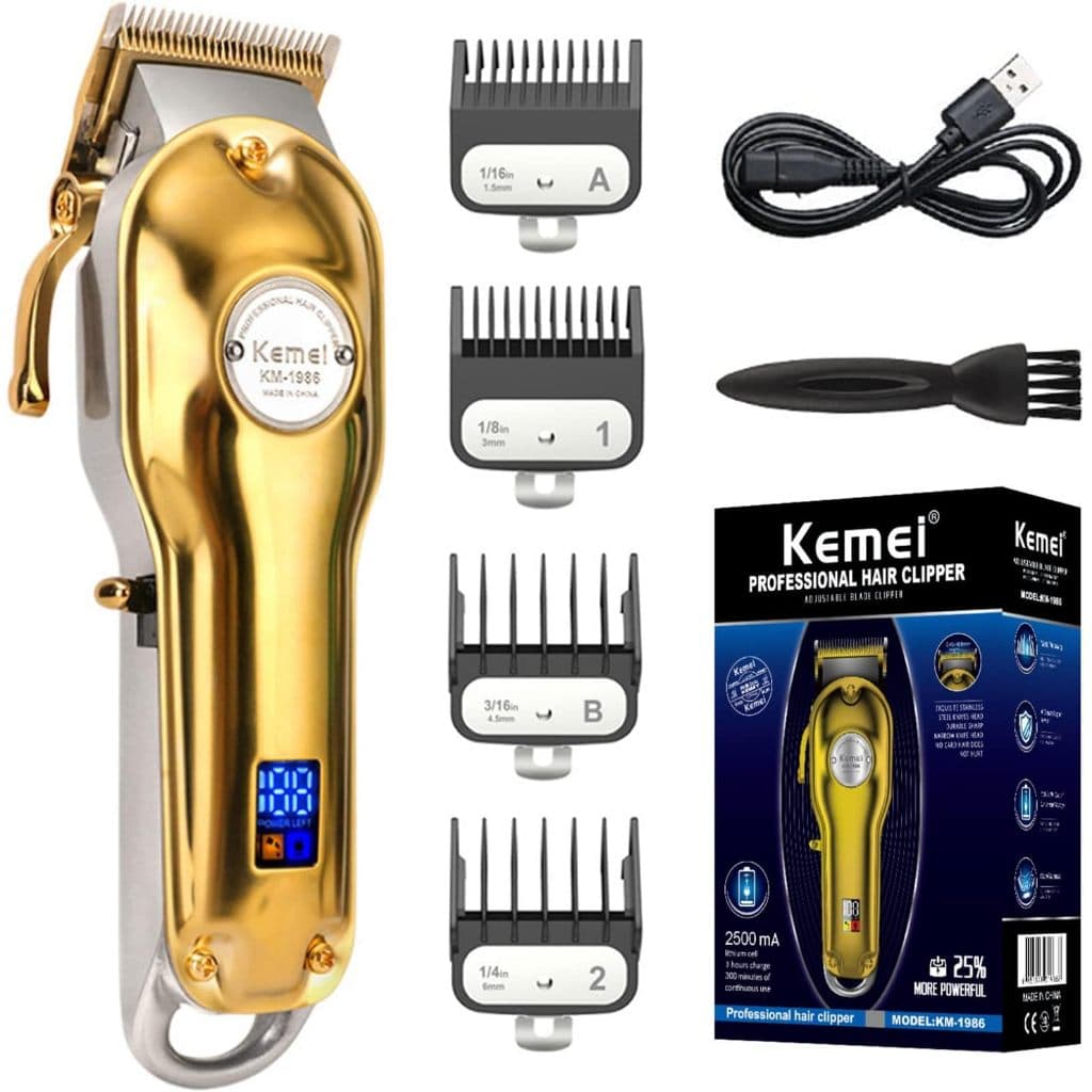 Máquina De Cortar Cabelo Profissional Kemei KM-1986 Sem Fio Bivolt Display LCD