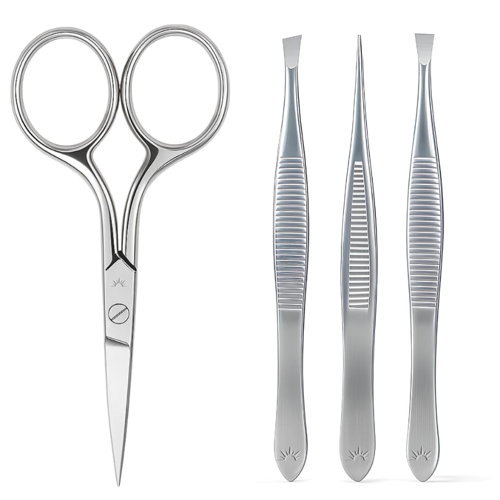 Kit Pinça Profissional Dourada Premium + Tesourinha para Design de Sobrancelha