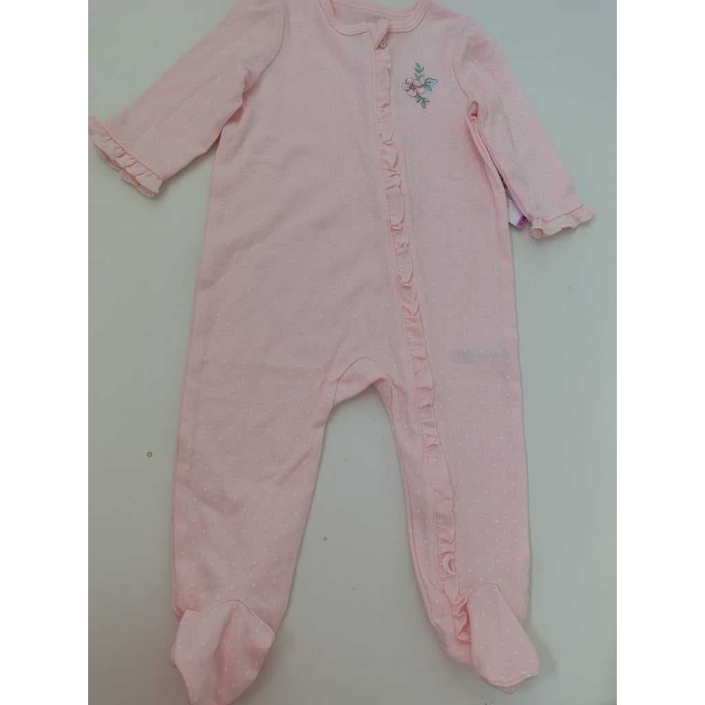 Macacão Bebê Little Me Algodão e Elastano - Zíper com Babados e Bordado - Floral ou Poa Tamanho M