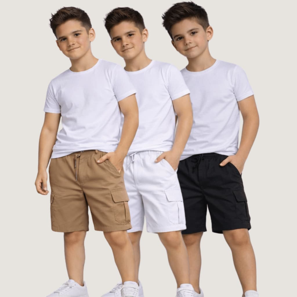Short Cargo Masculino Juvenil Sarja Esporte Fino Casual Confortável Bolsos Funcionais Tamanhos P ao GG
