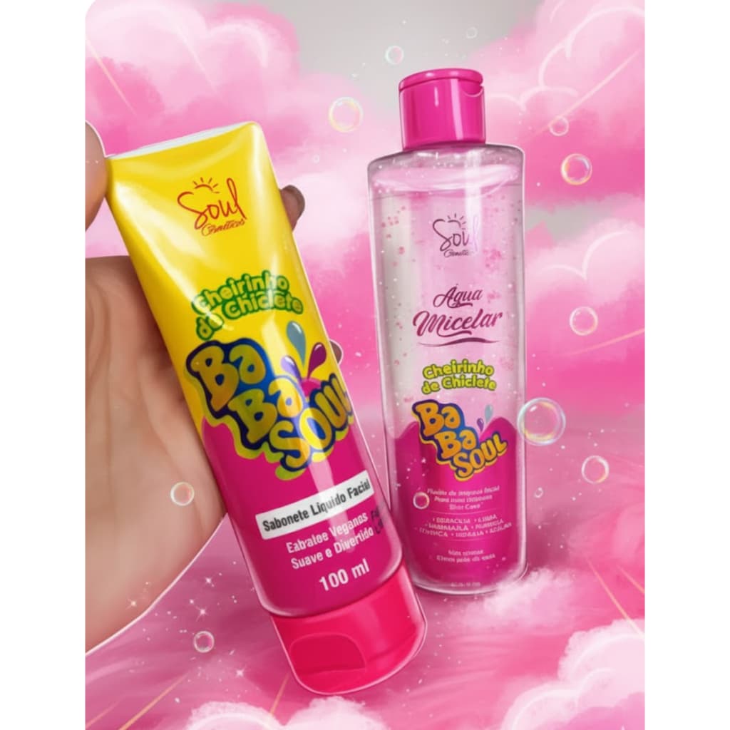 Sabonete  facial +  Água Micelar Kit Skincare Facial Babasoul  Aroma Chiclete limpeza facial skincare rotina