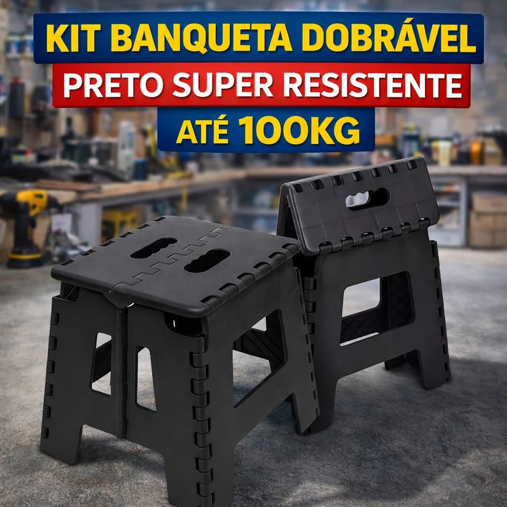 Kit Banquinho Dobrável com 2/3/4/5/6/7/8/9 Preto Super Resistente até 100kg Compacto Leve Multiuso Camping Pesca Diário