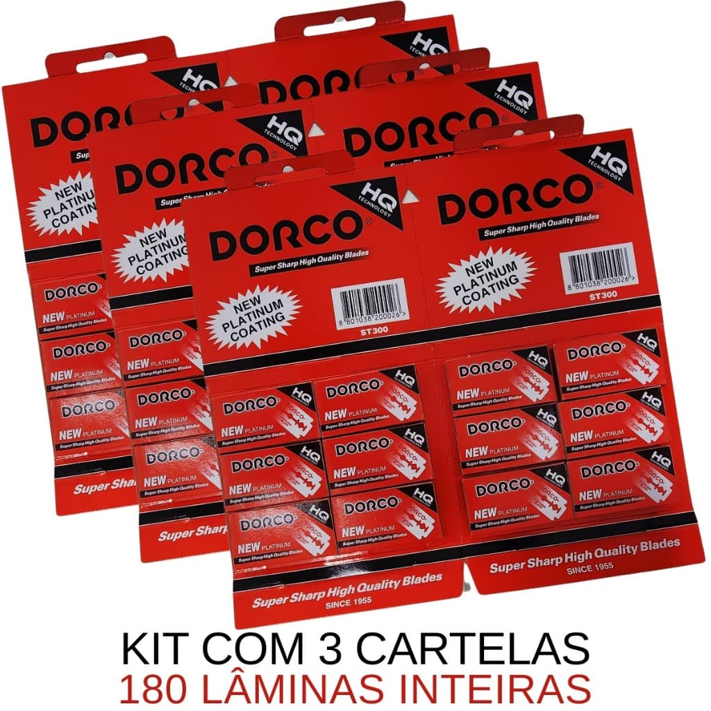 Kit com 3 cartelas Lâmina Dorco Red - 180 Lâminas Para Barbear inteiras