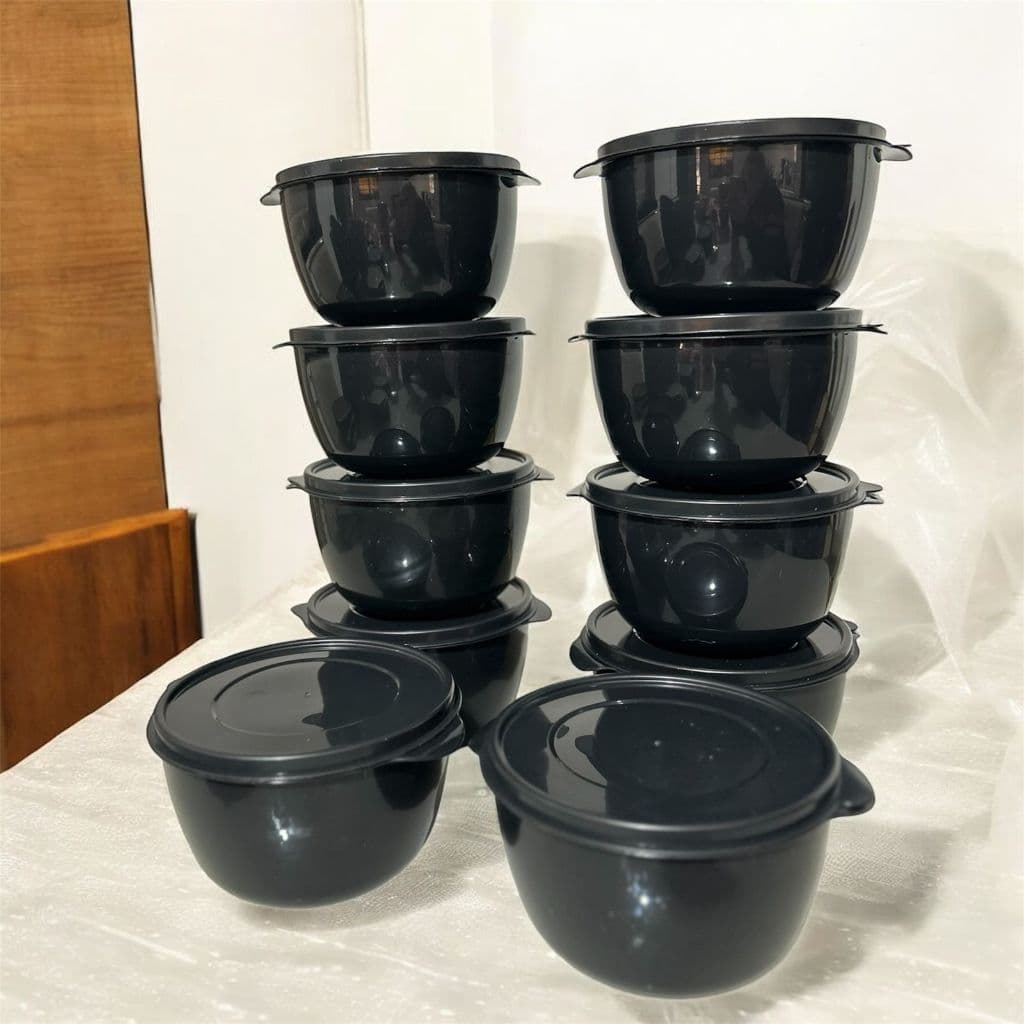10 Potes Preto Bowl Redondo 500ml Plástico Resistente Boll Tigelas