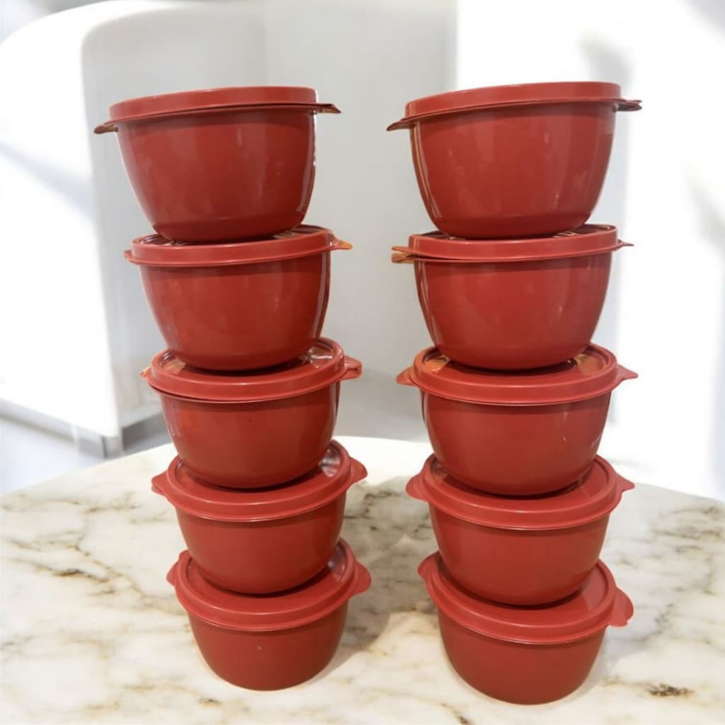10 Potes Vermelho 500 MLRedondo  Bowl Tigela Tapoer Com Tampa