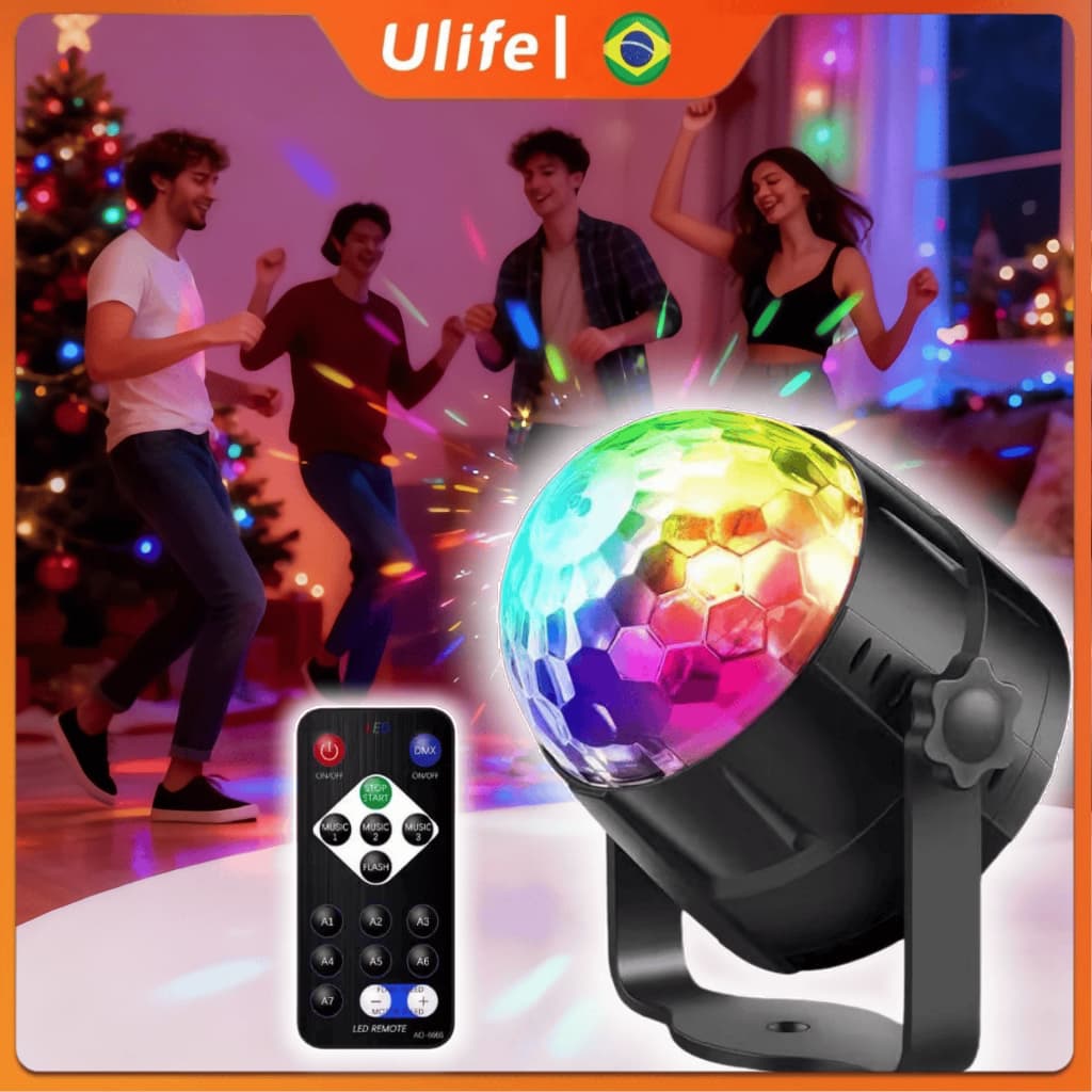 Globo LED RGB Ativado por Som USB e Controle Remoto Luzes para Festa Discoteca Balada Bar Eventos Decoração