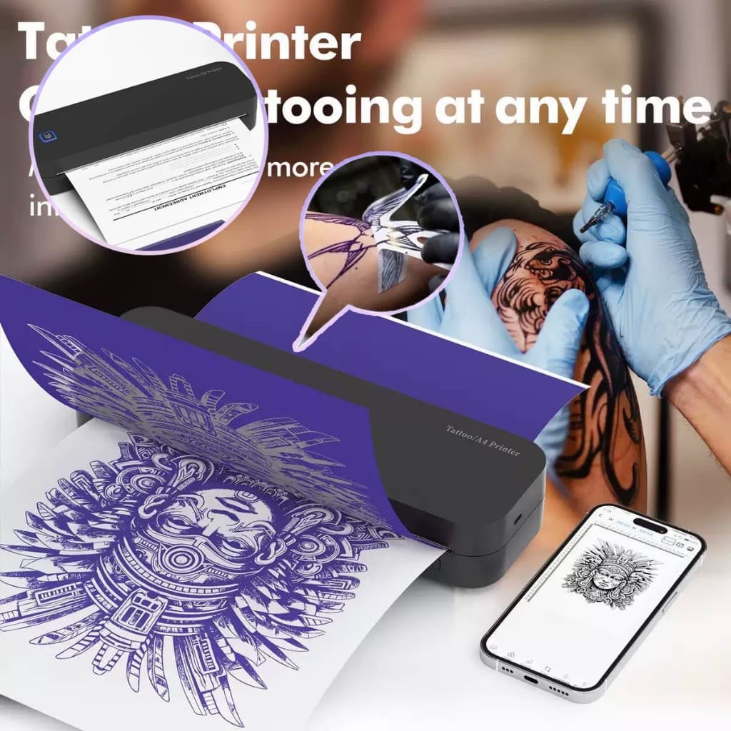 Mini Impressora Térmica A4 Bluetooth para Stencil de Tatuagem Sem Tinta USB Portátil