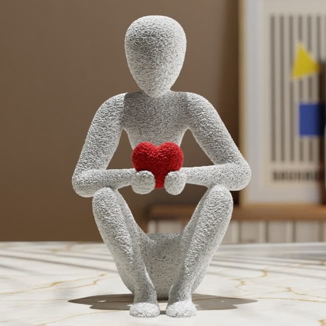 Estátua Decorativa Figura Humana com Coração Efeito Mármore Decoração para sala, escritório, casa