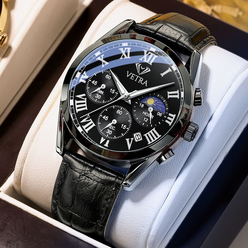 VETRA Relógio Masculino Original Cronógrafo Multifuncional a Prova d Água Presente para Homem Aço Inoxidável Preto 2871