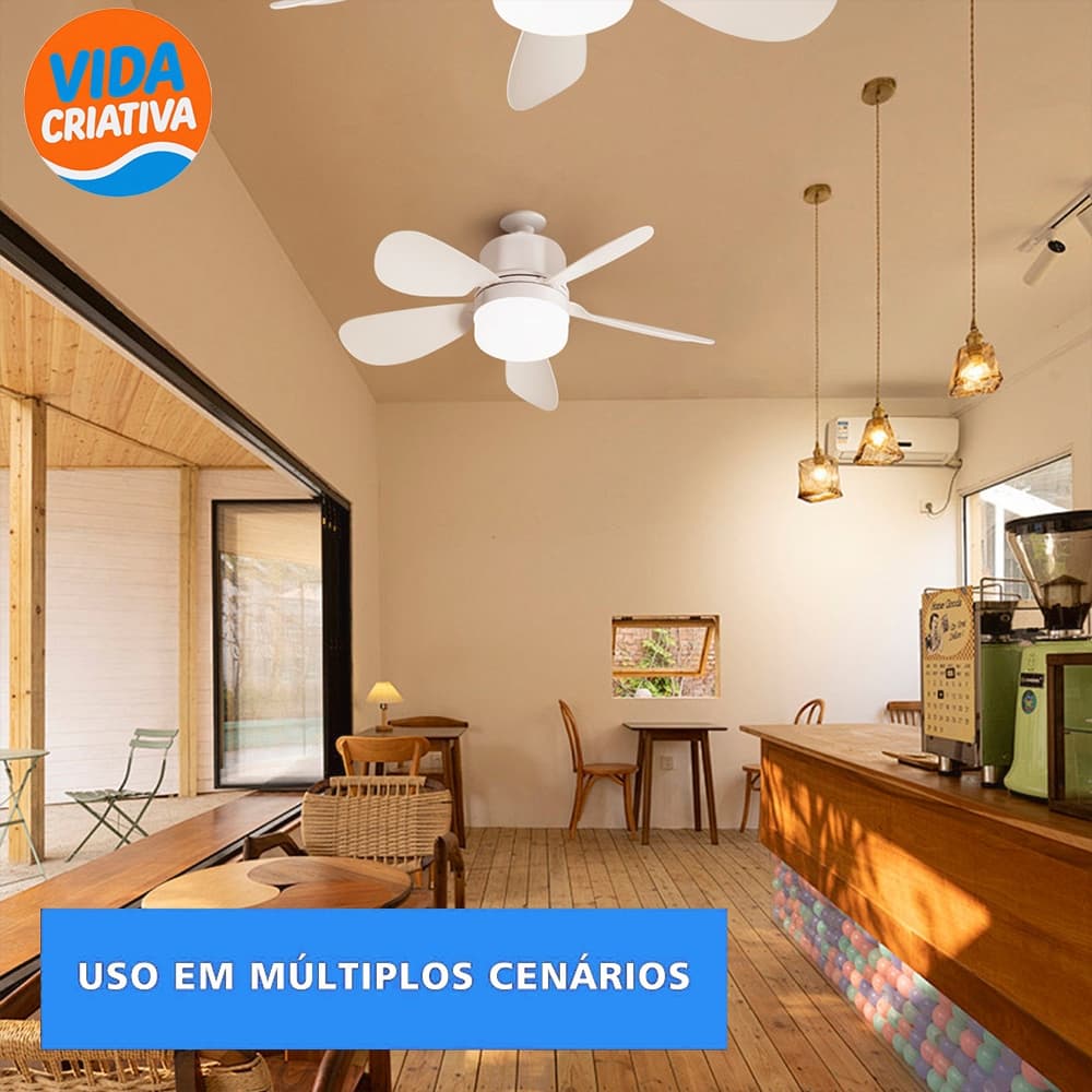 Ventilador Teto Com Luz 60W/40w Integrada Silencioso Branco 6 Pás Com Controle Remoto